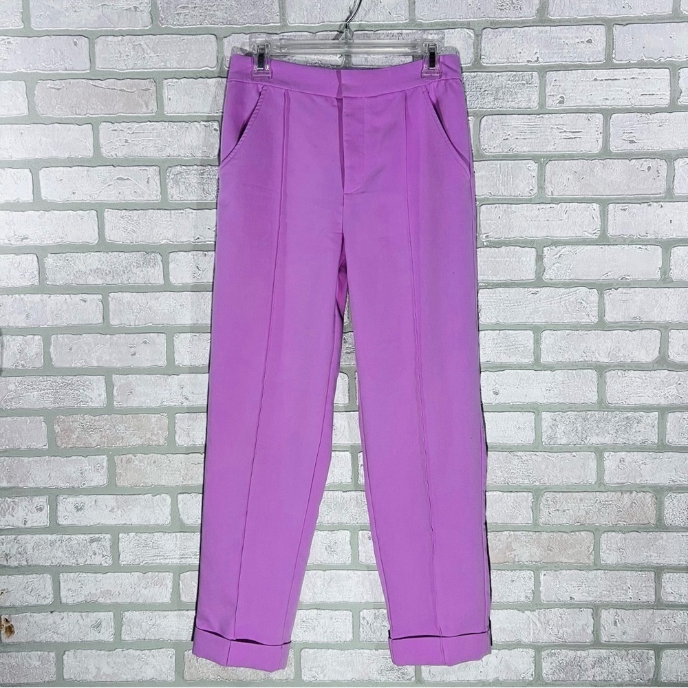 Maeve by Anthropologie Pintuck Tapered High Rise Cuffed Trousers in Lilac Size 4 - Picture 3 of 9